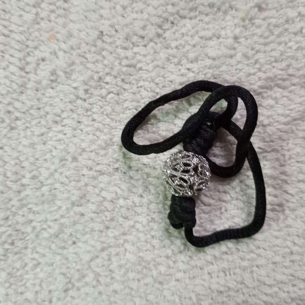 Silvertone Crystal Ball on black silk cord bracelet - Picture 5 of 5